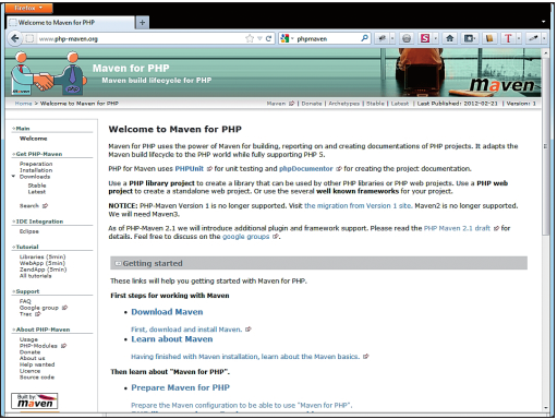 Homepage des Projekts Maven for PHP
